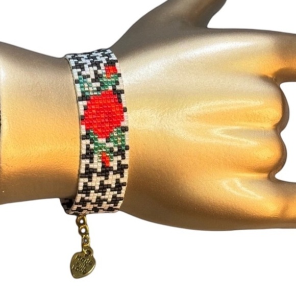 Handwoven loom rose herringbone bracelet adjustable gift for mother mom - Picture 1 of 9